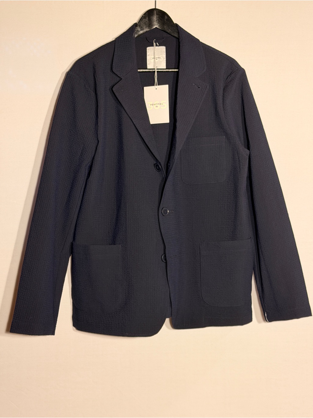 Men's Navy Textured Seersucker Blazer - Unbranded